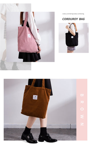 MABULA High Quality Casual Corduroy Tote Bag Environmental Soft  Shopping Bags Autumn Foldable Storage Grocery Handbag for Women ALODIA STORE