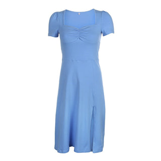 Summer Dress Women Square Collar Ruched Korean ALODIA STORE