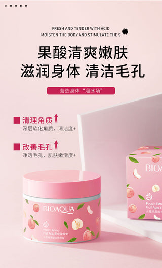 Bioaqua Peach fruit acid scrub clean pore water tender moist improve dry moisture to keratin ALODIA STORE