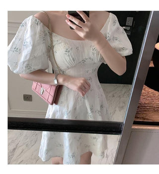 Summer Elegant Puff Sleeve French Floral Print Mini Dress Japan Style Kawaii Dress Women 2023 ALODIA STORE