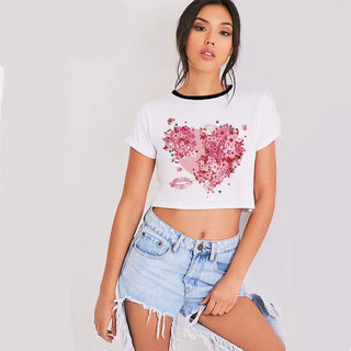 Summer fashion Harajuku Sexy tank Crop Top White T Shirt Clothes Women Cute Korean Style Graphic printed Croptop Short sleeve ALODIA STORE