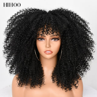 16''Short Hair Afro Kinky Curly Wig With Bangs For Black Women Cosplay Lolita Synthetic Natural Glueless Brown Mixed Blonde Wigs ALODIA STORE