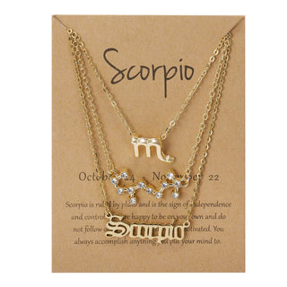 3Pcs/set 12 Zodiac Sign Necklace For Women 12 Constellation Pendant Chain Choker Birthday Jewelry With Cardboard Card ALODIA STORE