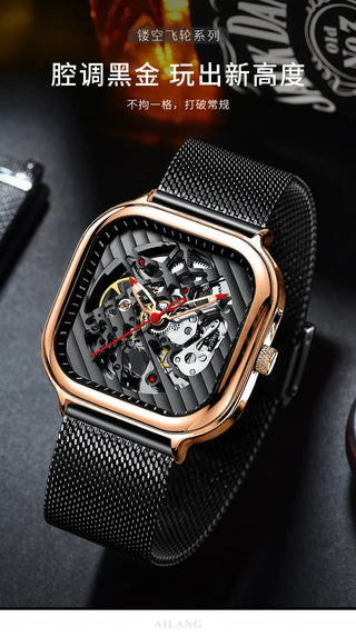 AILANG Men's Watch Top Brand Luxury Watch Men's Mechanical Silicone Strap Waterproof Watch Men's Hollow Reloj Hombre 2020 New ALODIA STORE