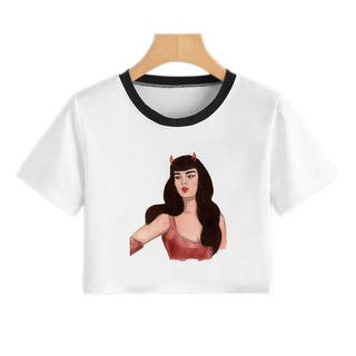 2020 New Summer Sexy Girls Printing Fashion Harajuku Sexy Tank Crop Top Mujer White Tops Clothes Women Croptop Short Sleeve ALODIA STORE