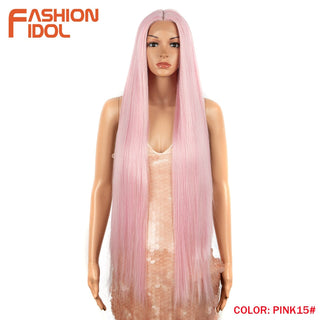 38 inch Straight Hair Synthetic Lace Front Wigs For Women High Temperature Fiber Ombre Blonde Highlight Cosplay Wig FASHION IDOL ALODIA STORE