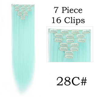 24Inchs 16 Clips in Hair Extensions Long Straight Hairstyle Synthetic Blonde Black Hairpieces Heat Resistant False Hair ALODIA STORE