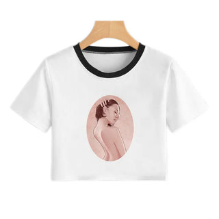 Summer Fashion Harajuku Sexy Tank Crop Top White Femme Clothes Women Cute Flower Season Girl Printed Croptop Short Sleeve ALODIA STORE