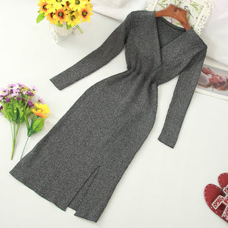 YuooMuoo Ins Fashion Shining V Neck Knitted Dress Women ALODIA STORE