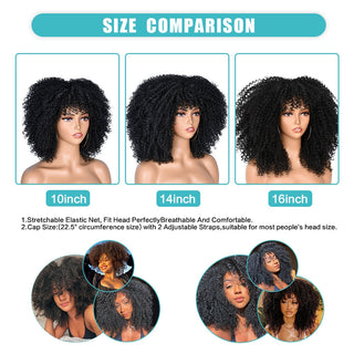 16''Short Hair Afro Kinky Curly Wig With Bangs For Black Women Cosplay Lolita Synthetic Natural Glueless Brown Mixed Blonde Wigs ALODIA STORE