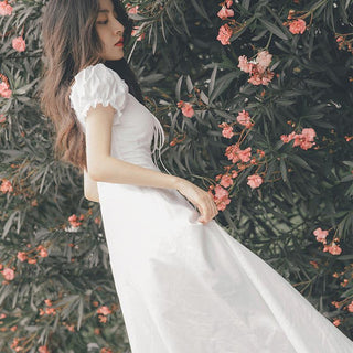Elegant Fairy Dress Women White French Puff Sleeve ALODIA STORE