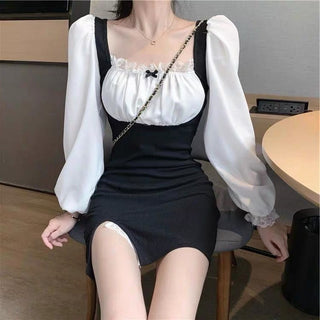 Women Spring Sexy Puff Sleeve Slim Mini Fashion Korean Style Dress ALODIA STORE