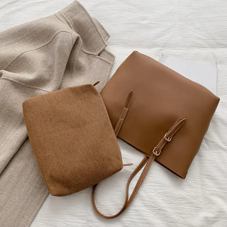 2pcs/Set PU Leather Handbag Women Large Capacity Casual Shoulder bags