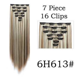 24Inchs 16 Clips in Hair Extensions Long Straight Hairstyle Synthetic Blonde Black Hairpieces Heat Resistant False Hair ALODIA STORE
