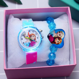 Fashion Cartoon Flash Light Girls Watches Kids with Bracelet Silicone Strap Princess Elsa Children Watches Clock reloj infantil Alodia Store