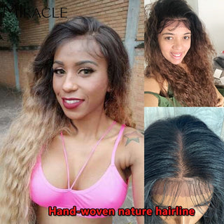 13*4 Synthetic Lace Front Wig Curly Afro Wigs Cosplay Wig Ombre Blonde Lace Front Wig For Women 30Inch Natural Wigs Miracle Hair ALODIA STORE