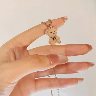 Cute Plush Bear Pendant Necklace for Girls Women Korean Fashion Bear Long Sweater Neck Chain Necklaces Collar Jewelry ALODIA STORE