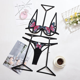 Ellolace Sexy Butterfly Lingerie Hollow Out Bra and Party Sets Women's Underwear Female 3 Piece Set Lingerie Transparent Bra Set ALODIA STORE