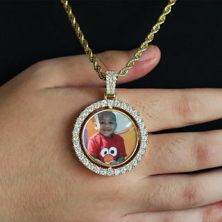 D&amp;Z Custom Made Photo Rotating double-sided Medallions Pendant Micro Paved CZ Round Pendant Collier For Men Women Accessories ALODIA STORE