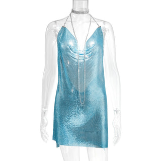 Sexy Backless y2k Metal Party Summer Dress Women Beach Night club Mini slip dress Glitter Sequin ladies Dresses Vestidos HL ALODIA STORE