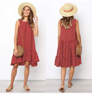 Summer dress Polka Dot Sleeveless Beach Mini Dress ALODIA STORE