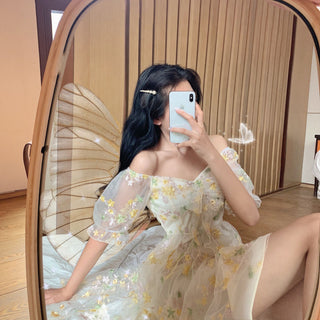 French Floral Dress Women Sexy Puff Sleeve Lace Chiffon Print Mini Dress Women Summer Korean Style Vintage Fairy Dress New 2023 ALODIA STORE