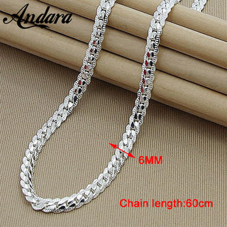 New Trendy Men's 6MM 60cm Snake Chain Necklace for Women Fashion 925 Jewelry Sterling Silver Necklace ALODIA STORE