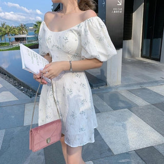 Summer Elegant Puff Sleeve French Floral Print Mini Dress Japan Style Kawaii Dress Women 2023 ALODIA STORE