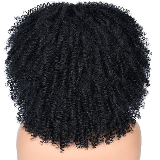 Short Afro Kinky Curly Wig With Bangs For Black Women Cosplay Lolita Natural Hair Ombre Mixed Brown Synthetic African Wigs ALODIA STORE
