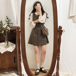 Plaid Button Shirt Dress ALODIA STORE