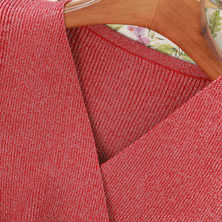 YuooMuoo Ins Fashion Shining V Neck Knitted Dress Women ALODIA STORE