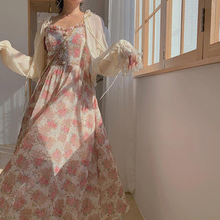 Spaghetti Strap Women French Elegant Vintage Floral Dress sweat ALODIA STORE