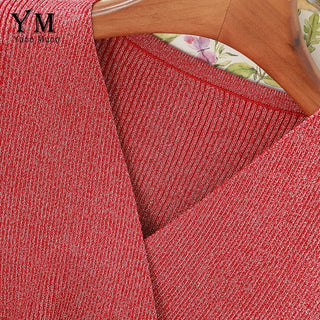 YuooMuoo Ins Fashion Shining V Neck Knitted Dress Women ALODIA STORE