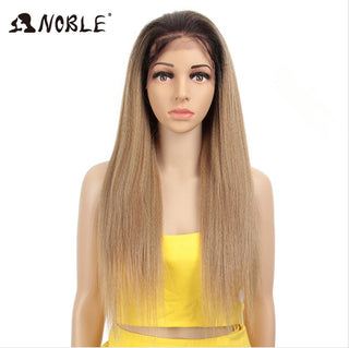 Noble Synthetic Lace Front Wig Long Kinky Straight Baby Hair 26 Inch Wigs For Black Women 0mbre wig Lace Front Synthetic Wigs ALODIA STORE