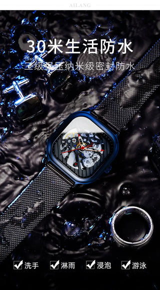 AILANG Men's Watch Top Brand Luxury Watch Men's Mechanical Silicone Strap Waterproof Watch Men's Hollow Reloj Hombre 2020 New ALODIA STORE