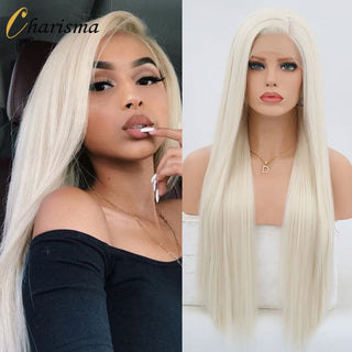 Charisma Blonde Wig Synthetic Lace Front Wig for Women Long Silky Straight Hair Natural Hairline Side Part Cosplay Wigs ALODIA STORE