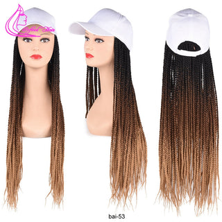 Box Braids Baseball Cap Wig 24inch Long Synthetic Braid Wigs Hat with Braiding Hair Extensions For Black Women Adjustable Size ALODIA STORE