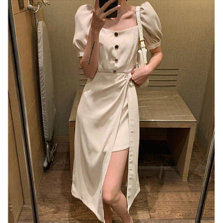 French Elegant Dress Women 2020 Autumn Casual Gothic Square Collar Puff Sleeve Chic Vintage Party Dress One-Piece Dress Korean ALODIA STORE