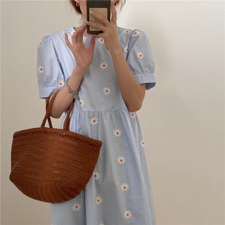 Alien Kitty Vinatge Floral Embroidery Elegant Women Dress 2021 New Summer Korean Style Puff Sleeve Party Long Dresses Vestidos ALODIA STORE