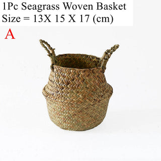 LuanQI Wicker Basket Toy Organizer Folding Rattan Seagrass Storage Basket Laundry Woven Basket Plant Flower Pot For Home Garden ALODIA STORE