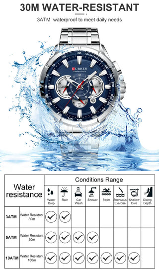Curren Men’s Watches Top Brand Luxury Chronograph Quartz Men Watch Waterproof Sport Wrist Watch Men Stainless Steel Male Clock ALODIA STORE