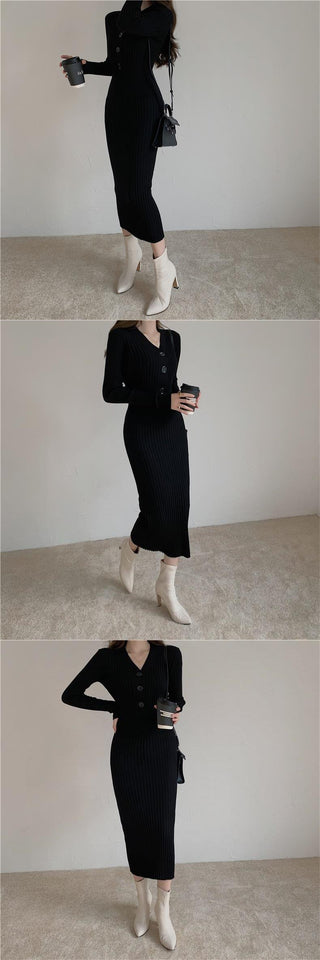 Vintage Knitted Sweater Long Sleeve Dresses Women ALODIA STORE