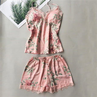 Daeyard Women's Pajamas Sexy Lingerie Silk Overall Print Cami And Shorts 2Pcs Pyjama Set Sleepwear Summer Pijama Nighty Homewear ALODIA STORE