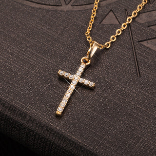 Fashion Female Cross Pendants dropshipping Gold Black Color Crystal Jesus Cross Pendant Necklace Jewelry For Men/Women Wholesale ALODIA STORE