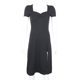 Summer Dress Women Square Collar Ruched Korean ALODIA STORE