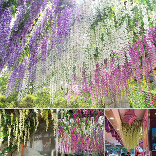 Wisteria Artificial Flower Vine Ivy Leaf Garland Silk Rose Flowers Rattan String Vine Wedding Arch Flower Home Garden Decoration ALODIA STORE