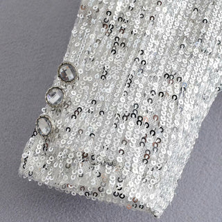 Elegant Women Sequined Tops 2021 Spring Fashion Ladies Vintage Silver Top Party Female Sexy V-Neck Tops Femme Girls Chic Clothes ALODIA STORE