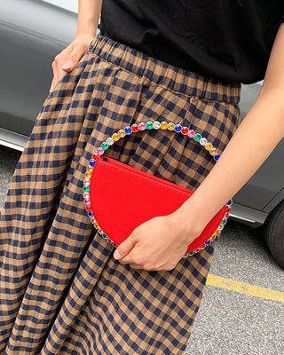 Luxury Colored Diamond Half Moon Women Purses and Handbags Evening Bag Serpentine Designer Party Clutch Bag Chic Wedding Bag ALODIA STORE