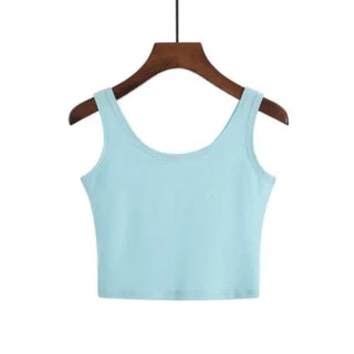 Summer Slim Solid Color Short Top Sexy Sleeveless U Croptops Women Tank Tops White Cotton Tops Vest For Ladies ALODIA STORE