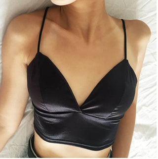 Summer Sexy Satin Beautiful Back Wrap Chest Crop Tops Women Cropped With Chest Padded Camisole ALODIA STORE
